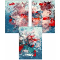 ARTZE Set of 3 Geometric Abstract Squares In Red White & Blue Art Posters | Size: W42 cm x H59 cm