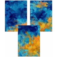 ARTZE Set of 3 Geometric Abstract Cerulean Shore In Blue & Yellow Art Posters in Bright Blue | Size: W50 cm x H70 cm