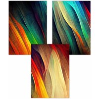 ARTZE Set of 3 Abstract Ribbons of Bright Colours Art Posters | Size: W59 cm x H84 cm