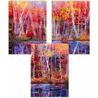 ARTZE Set of 3 Abstract Summer Trees in Purple & Orange Art Posters | Size: W30 cm x H42 cm