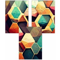 ARTZE Set of 3 Geometric Abstract Colourful Hexagons Art Posters | Size: W42 cm x H59 cm