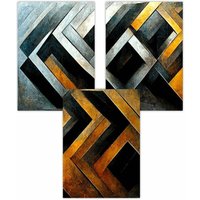 ARTZE Set of 3 Abstract Metallic Distressed Mosaic Art Posters | Size: W30 cm x H42 cm