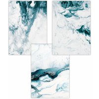 ARTZE Set of 3 Teal Blue Abstract Ocean Waves Art Posters | Size: W42 cm x H59 cm