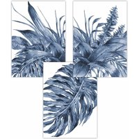 ARTZE Set of 3 Tropical Leaves Navy Blue Abstract Art Posters | Size: W50 cm x H70 cm