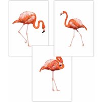 ARTZE Set of 3 Graphical Pink Flamingo's Art Posters in Dark Pink | Size: W42 cm x H59 cm