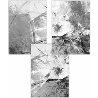 ARTZE Set of 3 Abstract Black & Grey Scattered Fractal Art Posters in Dark Grey | Size: W42 cm x H59 cm