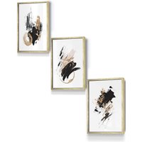 ARTZE Set of 3 Gold Framed Abstract Black Ivory & Gold Oil Strokes Wall Art | Size: W53 cm x H73 cm x D20mm