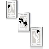 ARTZE Set of 3 Light Grey Framed Matisse Floral Cut Out Style in Black & Beige Wall Art | Size: W53 cm x H73 cm x D20mm