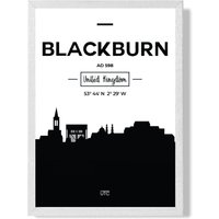 ARTZE Blackburn Black & White City Skyline Framed Print SIZE: A4 with White Frame