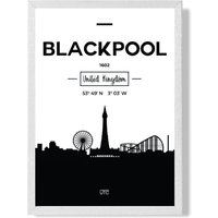 ARTZE Blackpool Black & White City Skyline Framed Print SIZE: A2 with White Frame | Size: A4