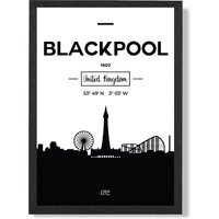ARTZE Blackpool Black & White City Skyline Framed Print SIZE: A2 with Black Frame