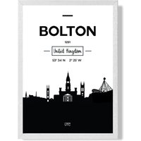 ARTZE Bolton Black & White City Skyline Framed Print SIZE: A4 with White Frame | Size: A3