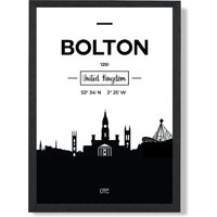 ARTZE Bolton Black & White City Skyline Framed Print SIZE: A2 with Black Frame