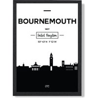 ARTZE Bournemouth Black & White City Skyline Framed Print SIZE: A3 with Black Frame | Size: A2