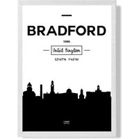 ARTZE Bradford Black & White City Skyline Framed Print SIZE: A4 with White Frame | Size: A3