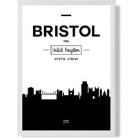 ARTZE Bristol Black & White City Skyline Framed Print SIZE: A2 with White Frame