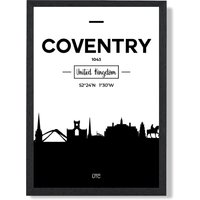 ARTZE Coventry Black & White City Skyline Framed Print SIZE: A2 with Black Frame | Size: A3