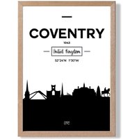 ARTZE Coventry Black & White City Skyline Framed Print SIZE: A3 with Oak Frame | Size: A2