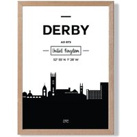 ARTZE Derby Black & White City Skyline Framed Print SIZE: A2 with Oak Frame