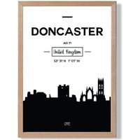 ARTZE Doncaster Black & White City Skyline Framed Print SIZE: A2 with Oak Frame | Size: A4