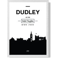 ARTZE Dudley Black & White City Skyline Framed Print SIZE: A2 with White Frame | Size: A4