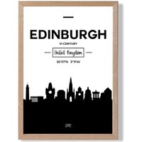 ARTZE Edinburgh Black & White City Skyline Framed Print SIZE: A3 with Oak Frame | Size: A4