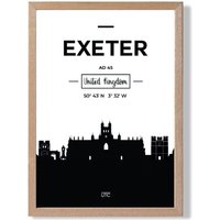 ARTZE Exeter Black & White City Skyline Framed Print SIZE: A2 with Oak Frame | Size: A4
