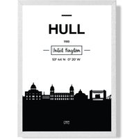 ARTZE Hull Black & White City Skyline Framed Print SIZE: A4 with White Frame | Size: A3