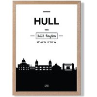 ARTZE Hull Black & White City Skyline Framed Print SIZE: A4 with Oak Frame | Size: A3