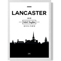 ARTZE Lancaster Black & White City Skyline Framed Print SIZE: A2 with White Frame | Size: A3