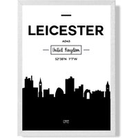 ARTZE Leicester Black & White City Skyline Framed Print SIZE: A2 with White Frame