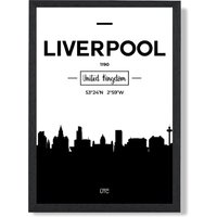 ARTZE Liverpool Black & White City Skyline Framed Print SIZE: A4 with Black Frame