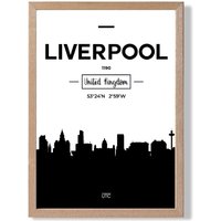 ARTZE Liverpool Black & White City Skyline Framed Print SIZE: A4 with Oak Frame