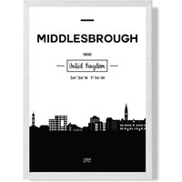 ARTZE Middlesbrough Black & White City Skyline Framed Print SIZE: A3 with White Frame