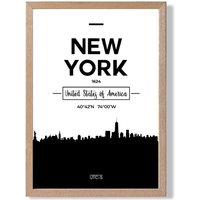 ARTZE New York Black & White City Skyline Framed Print SIZE: A2 with Oak Frame | Size: A4
