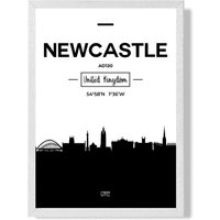 ARTZE Newcastle Black & White City Skyline Framed Print SIZE: A2 with White Frame | Size: A4