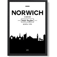 ARTZE Norwich Black & White City Skyline Framed Print SIZE: A3 with Black Frame | Size: A4