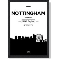 ARTZE Nottingham Black & White City Skyline Framed Print SIZE: A4 with Black Frame
