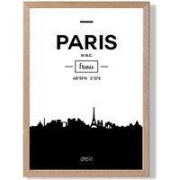 ARTZE Paris Black & White City Skyline Framed Print SIZE: A2 with Oak Frame | Size: A4