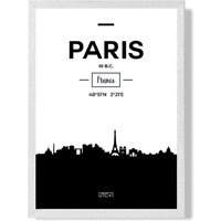 ARTZE Paris Black & White City Skyline Framed Print SIZE: A2 with White Frame