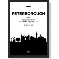 ARTZE Peterborough Black & White City Skyline Framed Print SIZE: A4 with Black Frame