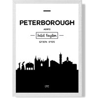 ARTZE Peterborough Black & White City Skyline Framed Print SIZE: A2 with White Frame | Size: A4