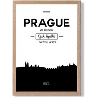 ARTZE Prague Black & White City Skyline Framed Print SIZE: A3 with Oak Frame | Size: A4
