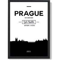 ARTZE Prague Black & White City Skyline Framed Print SIZE: A2 with Black Frame | Size: A3