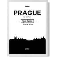 ARTZE Prague Black & White City Skyline Framed Print SIZE: A3 with White Frame | Size: A2