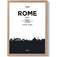ARTZE Rome Black & White City Skyline Framed Print SIZE: A3 with Oak Frame | Size: A4