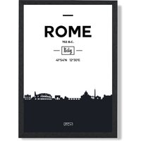 ARTZE Rome Black & White City Skyline Framed Print SIZE: A3 with Black Frame | Size: A2