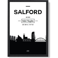 ARTZE Salford Black & White City Skyline Framed Print SIZE: A2 with Black Frame | Size: A3
