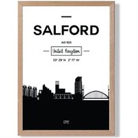 ARTZE Salford Black & White City Skyline Framed Print SIZE: A3 with Oak Frame