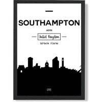 ARTZE Southampton Black & White City Skyline Framed Print SIZE: A4 with Black Frame